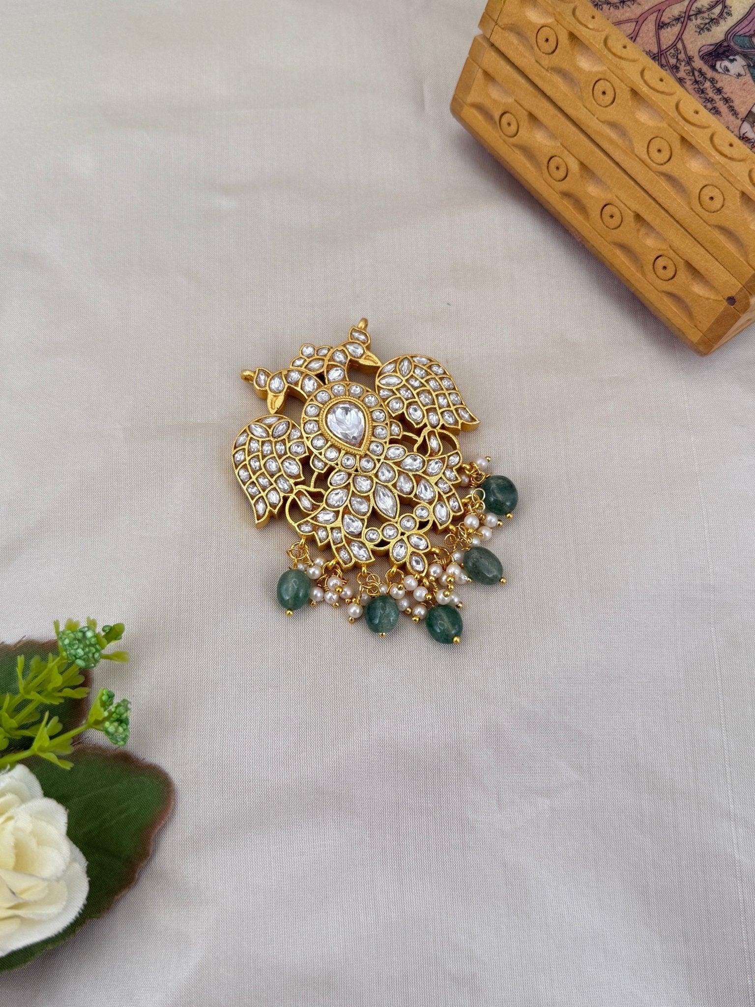 Luxurious Jadau Kundan Reversible Gandaberunda Pendant 161 - 6 cm - Mahilas