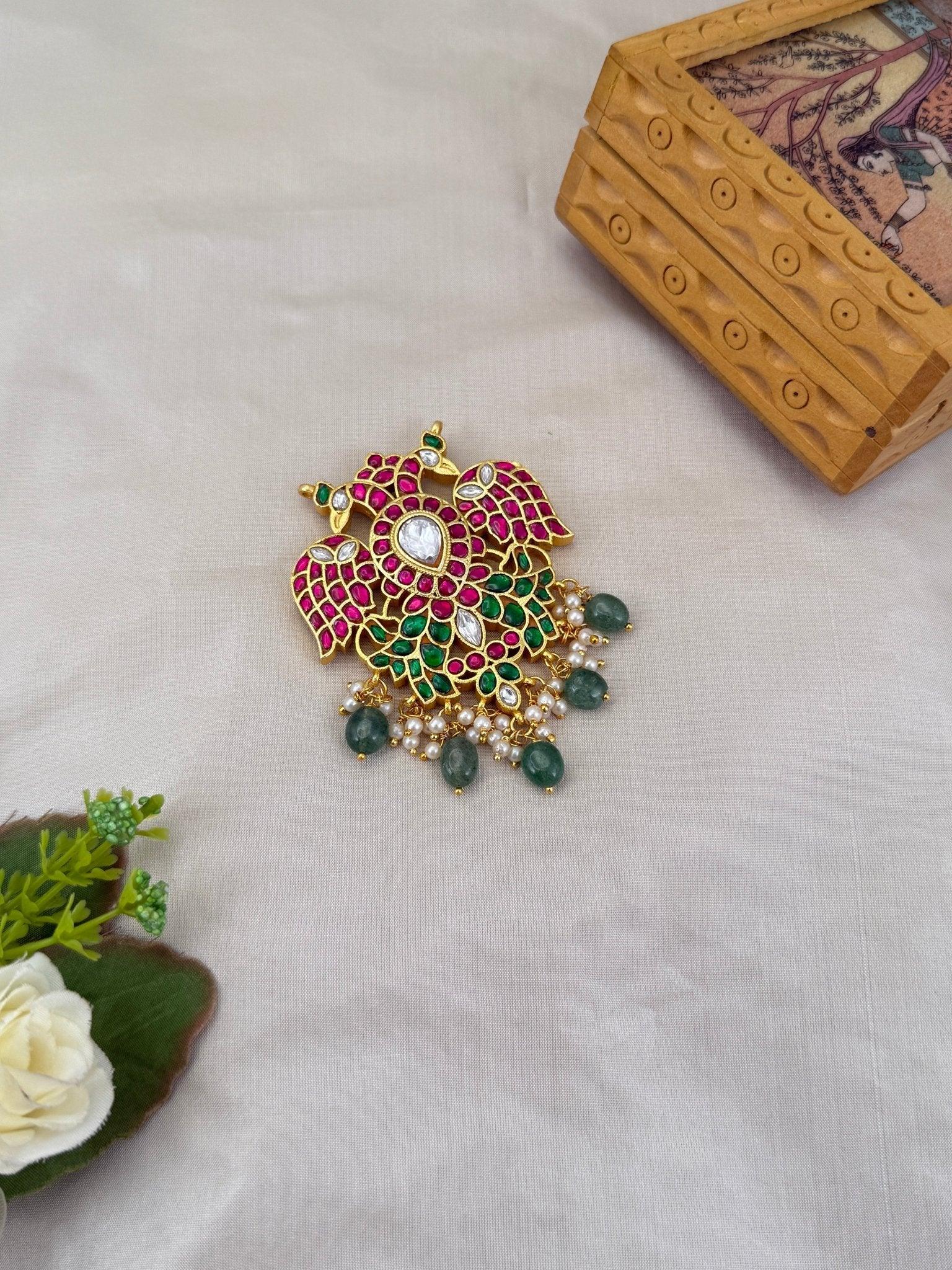 Luxurious Jadau Kundan Reversible Gandaberunda Pendant 161 - 6 cm - Mahilas