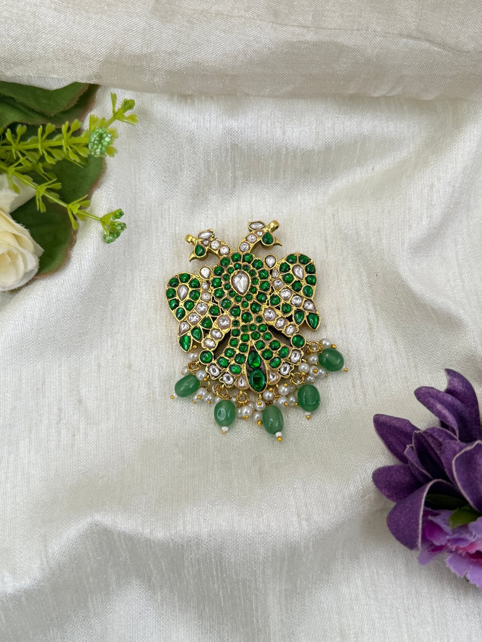 Luxurious Jadau Kundan Reversible Gandaberunda Pendant 7cm 235 - Mahilas