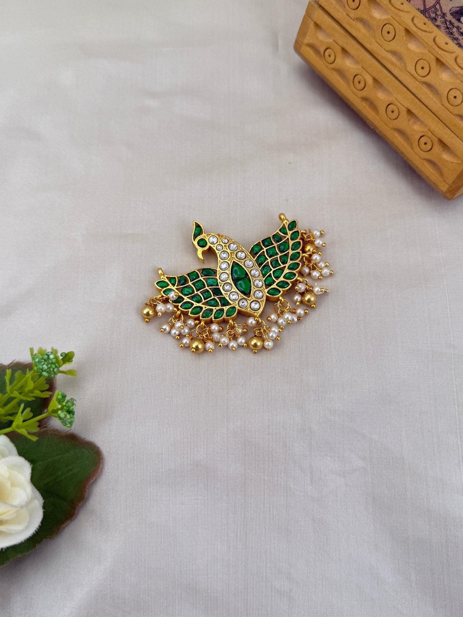 Luxurious Jadau Kundan Reversible Garuda Pendant 158 - 4.5 cm - Mahilas