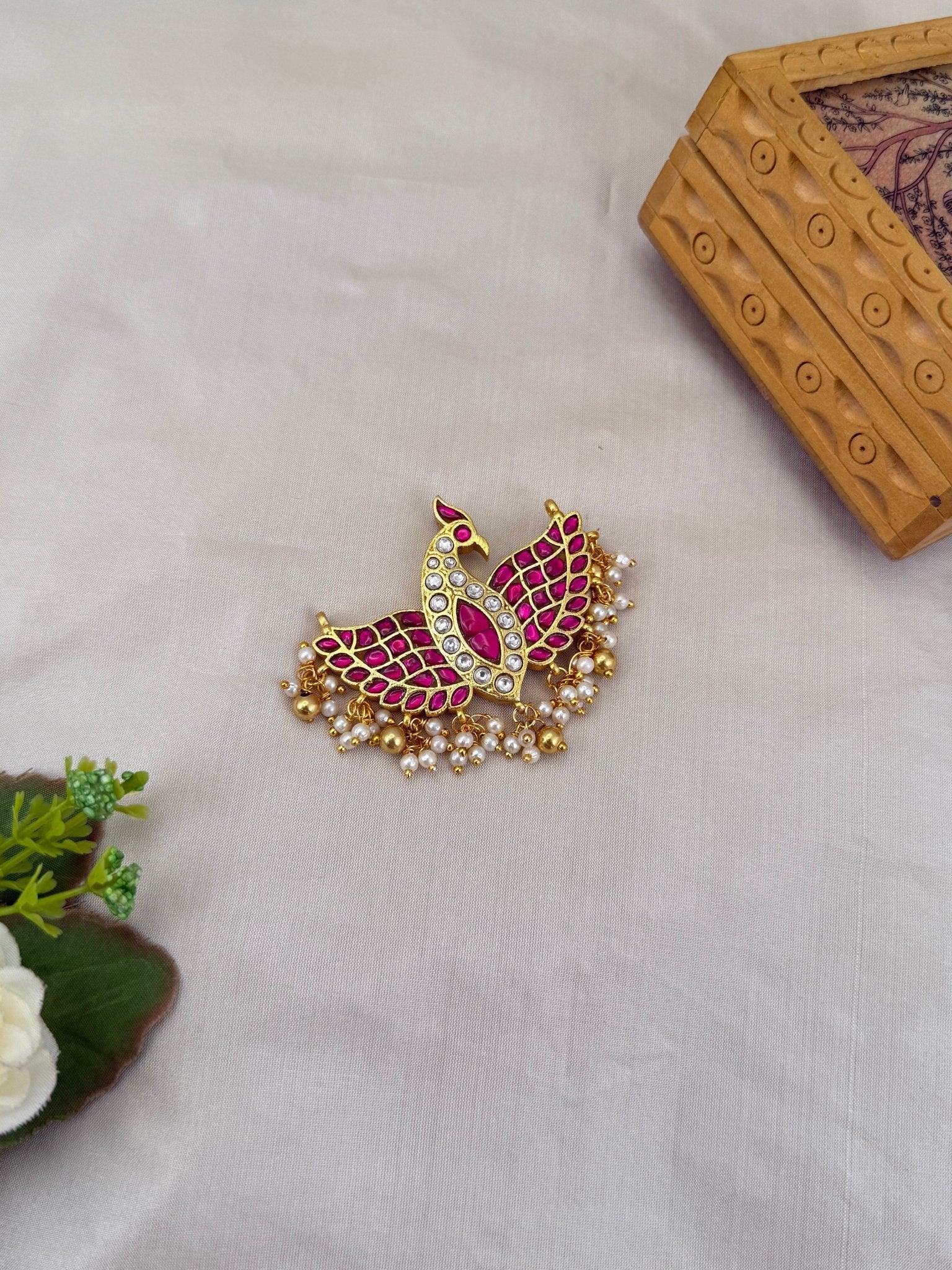 Luxurious Jadau Kundan Reversible Garuda Pendant 158 - 4.5 cm - Mahilas