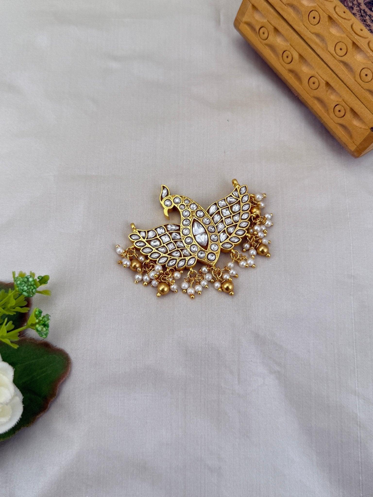 Luxurious Jadau Kundan Reversible Garuda Pendant 159 - 4.5 cm - Mahilas