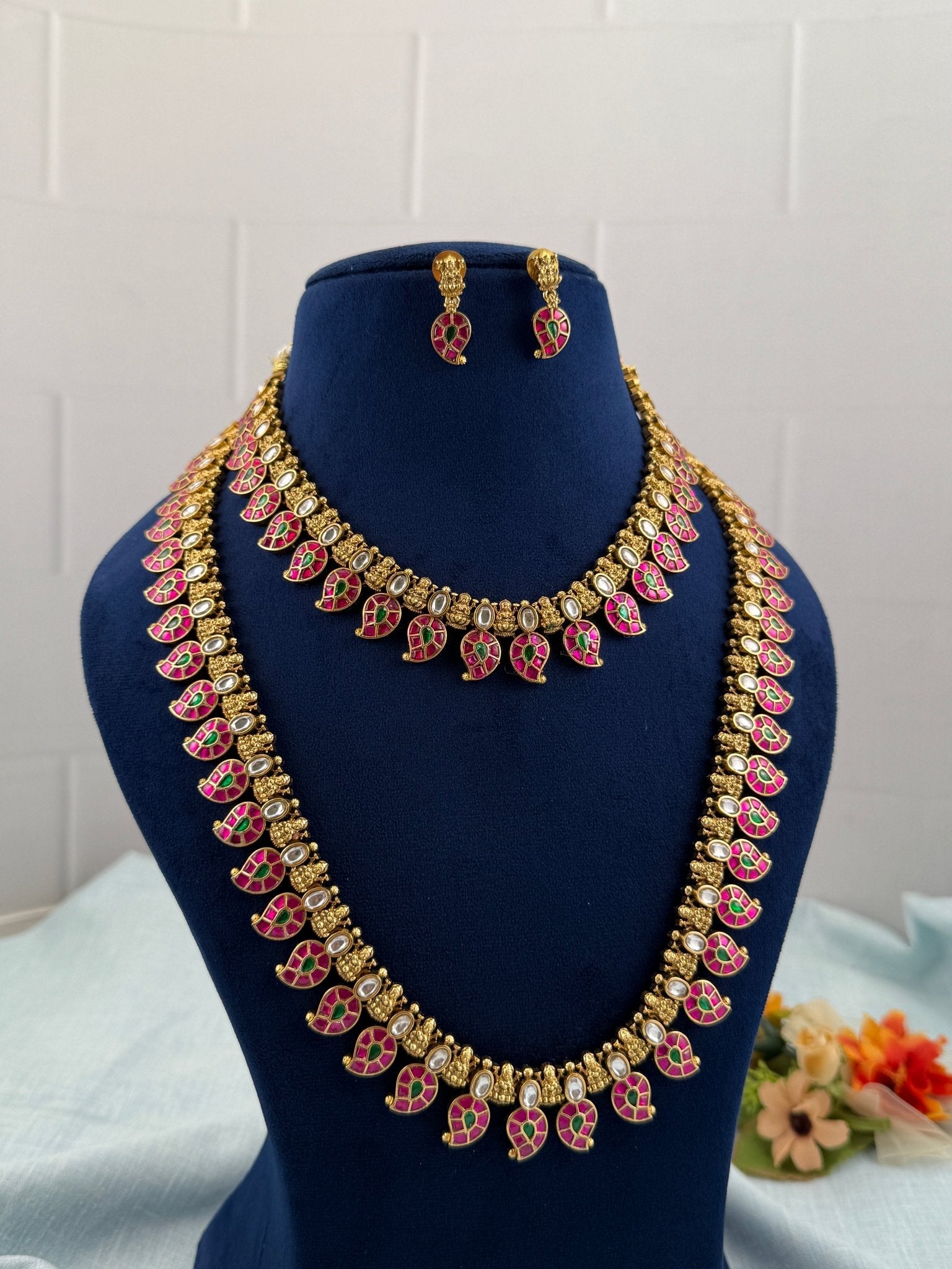 Luxurious Jadau Kundan Semi Bridal Necklace Set 481 - Mahilas