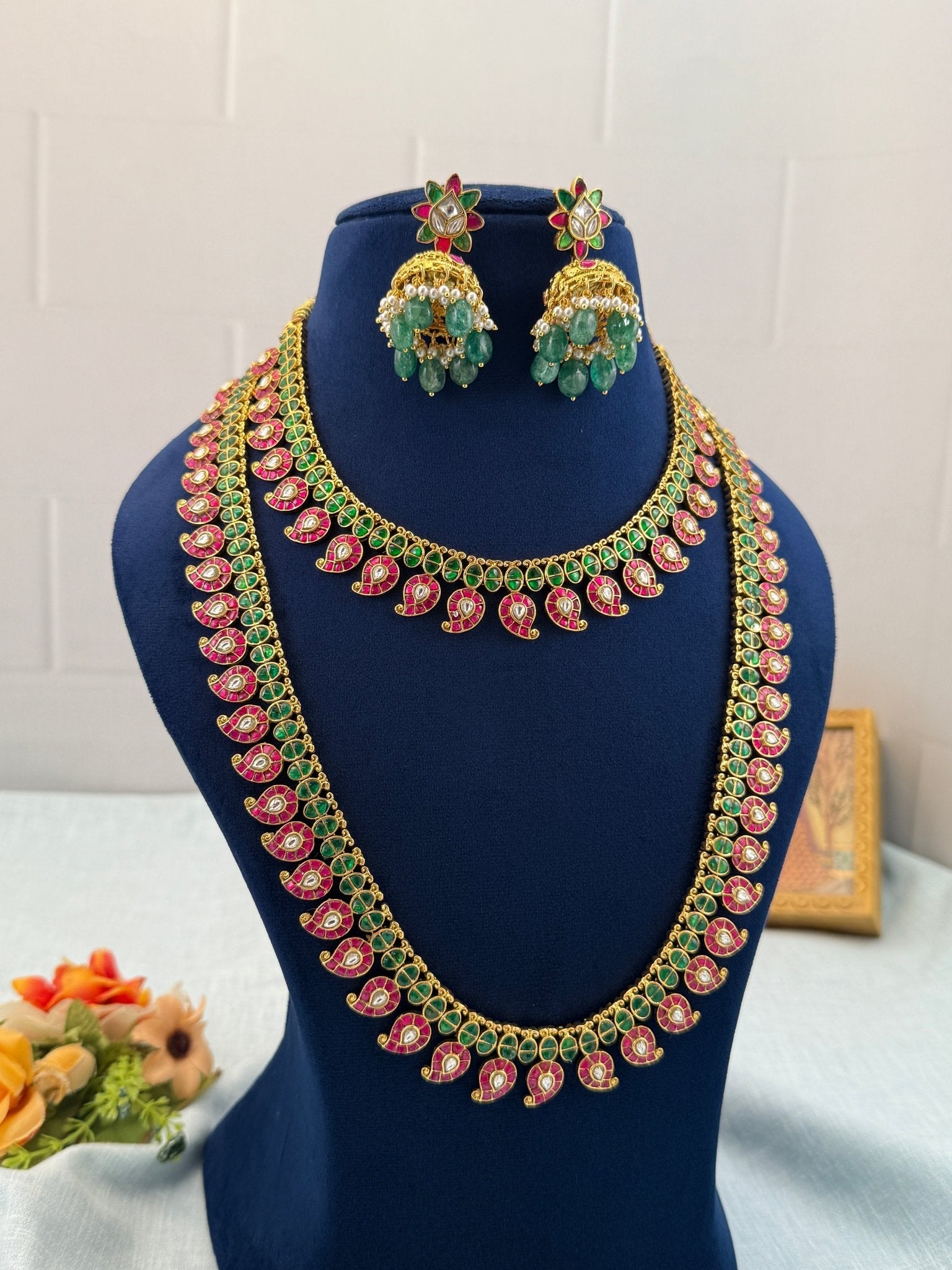Luxurious Jadau Kundan Semi Bridal Necklace Set 498 - Mahilas