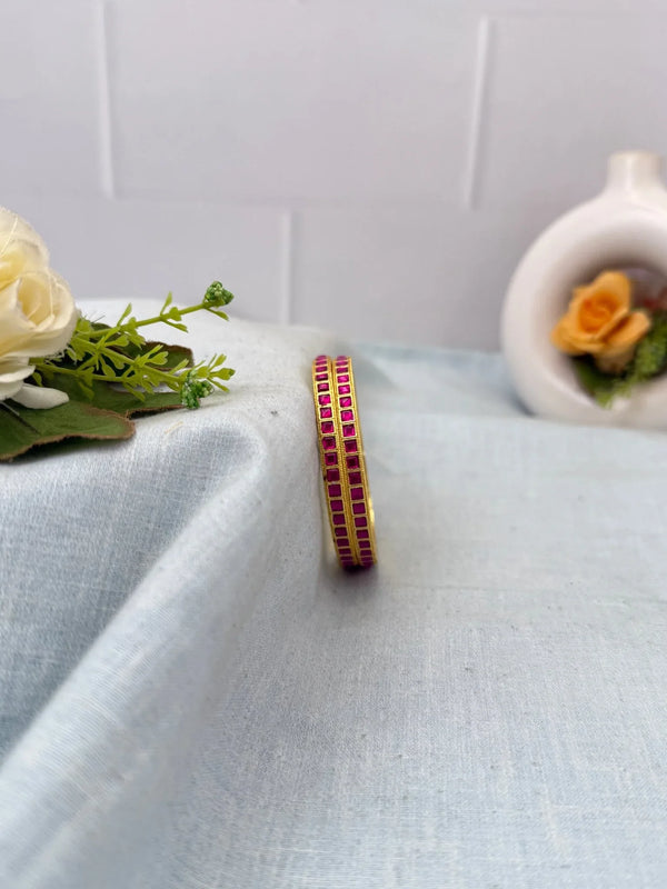 Luxurious Jadau Square Stone Bangles 1154 - 2 Colors