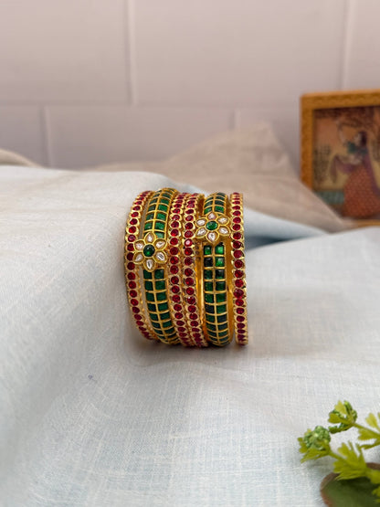 Luxurious Jadau & Traditional Stone Bangle Set - 5226 - Mahilas