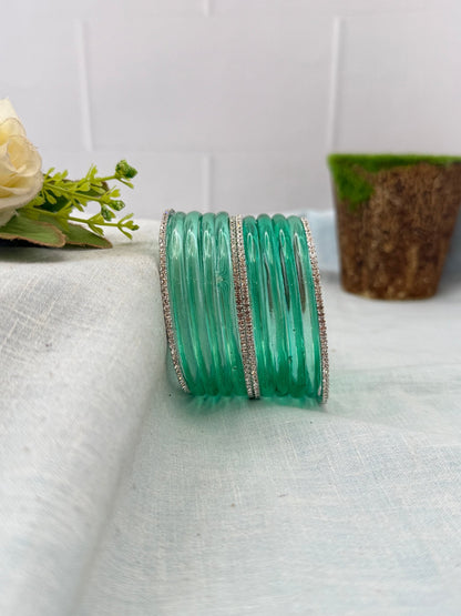 Luxurious Jelly Glass & Stone Bangles Matching Set 5320 - 16 Color Options - Mahilas