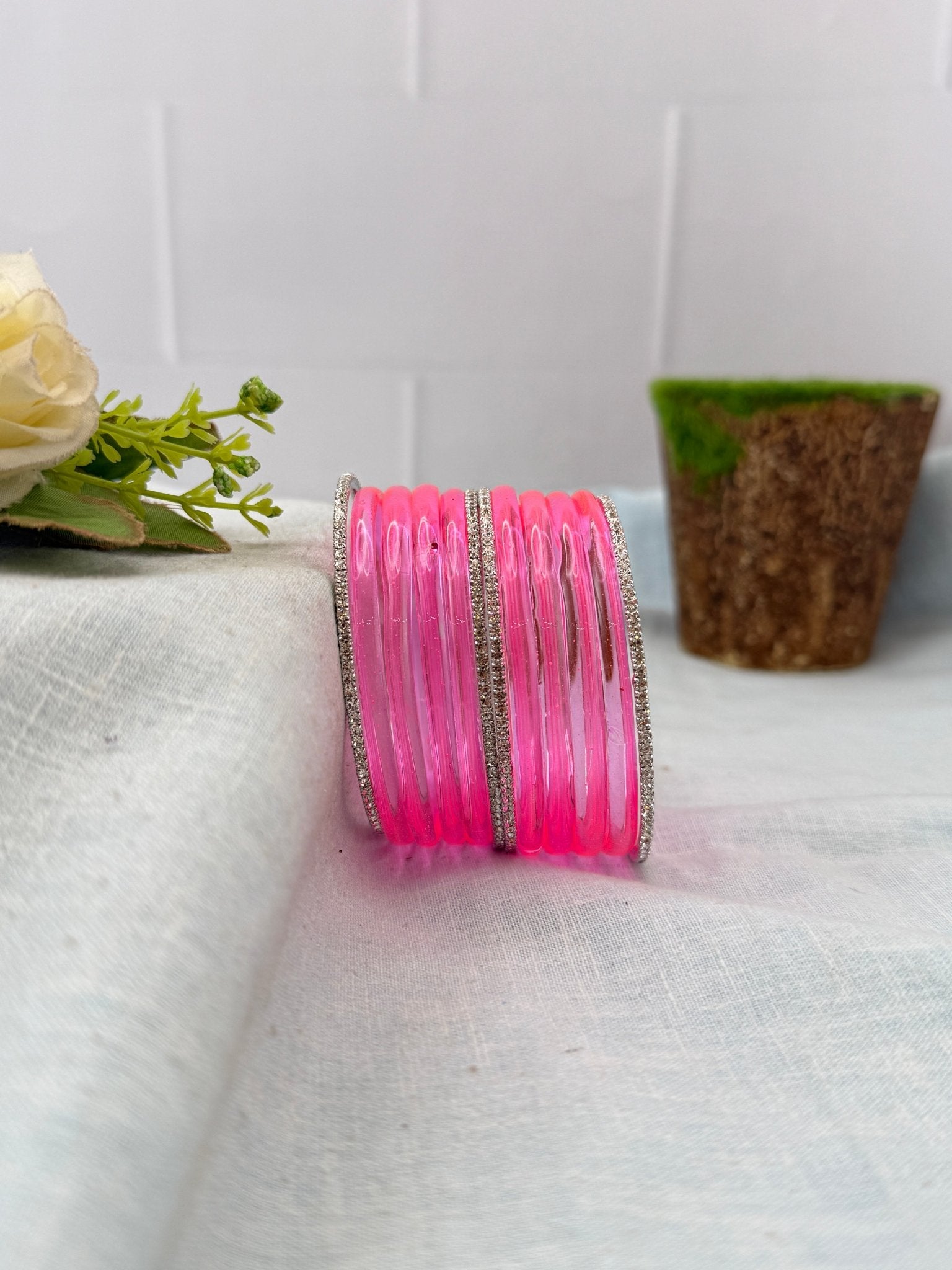 Luxurious Jelly Glass & Stone Bangles Matching Set 5320 - 16 Color Options - Mahilas