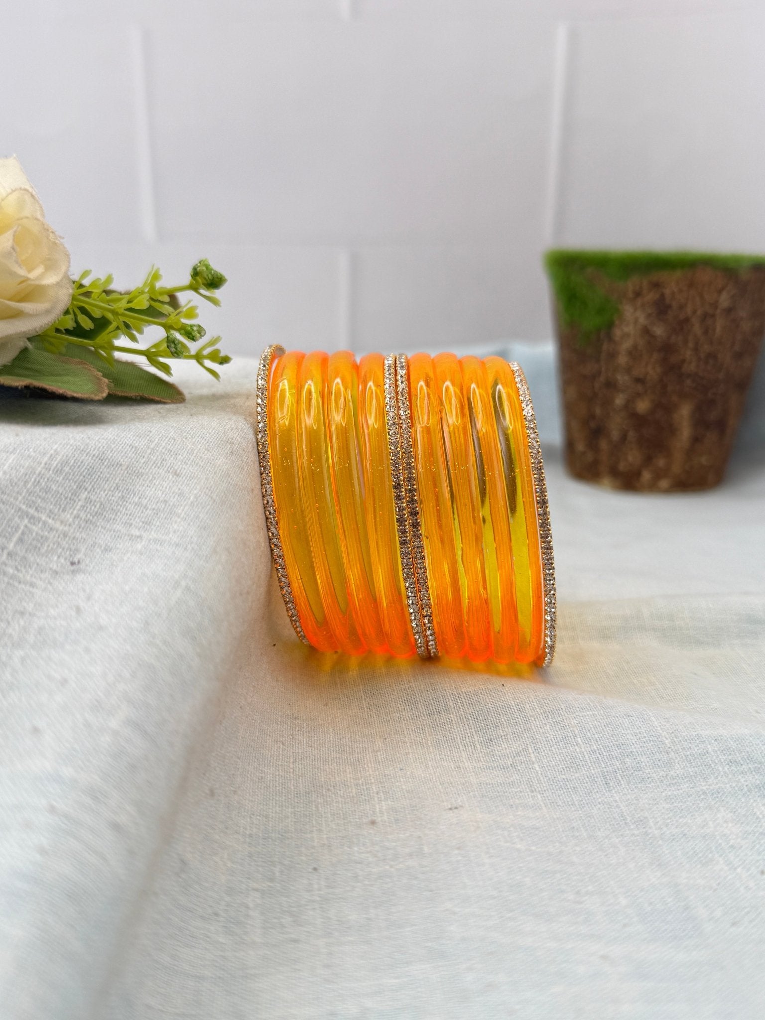 Luxurious Jelly Glass & Stone Bangles Matching Set 5320 - 16 Color Options - Mahilas