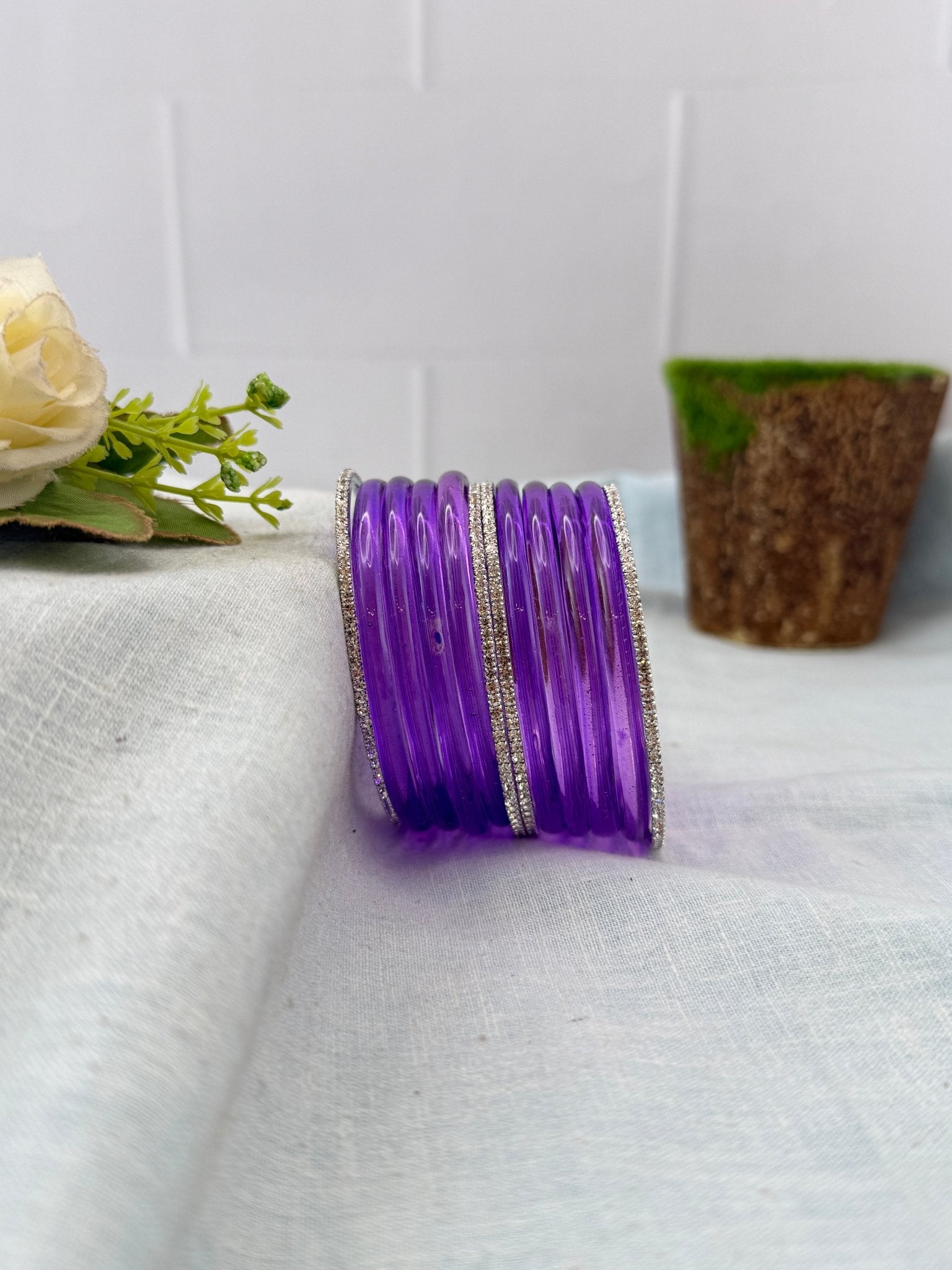 Luxurious Jelly Glass & Stone Bangles Matching Set 5320 - 16 Color Options - Mahilas