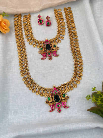 Luxurious Kaasu Jadau Kundan Bridal Necklace Set 0495 - Mahilas