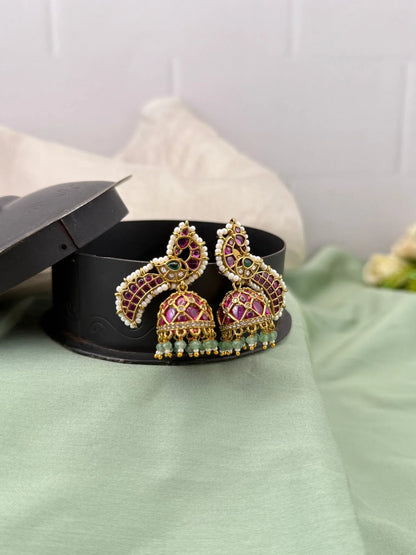 Luxurious Kemp Stone Peacock Jhumka Earring 0394 - Mahilas