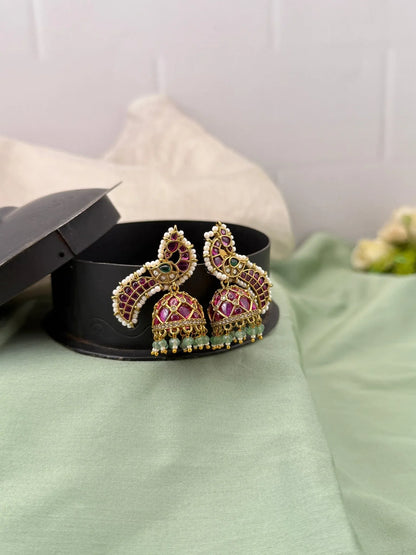 Luxurious Kemp Stone Peacock Jhumka Earring 0394 - Mahilas