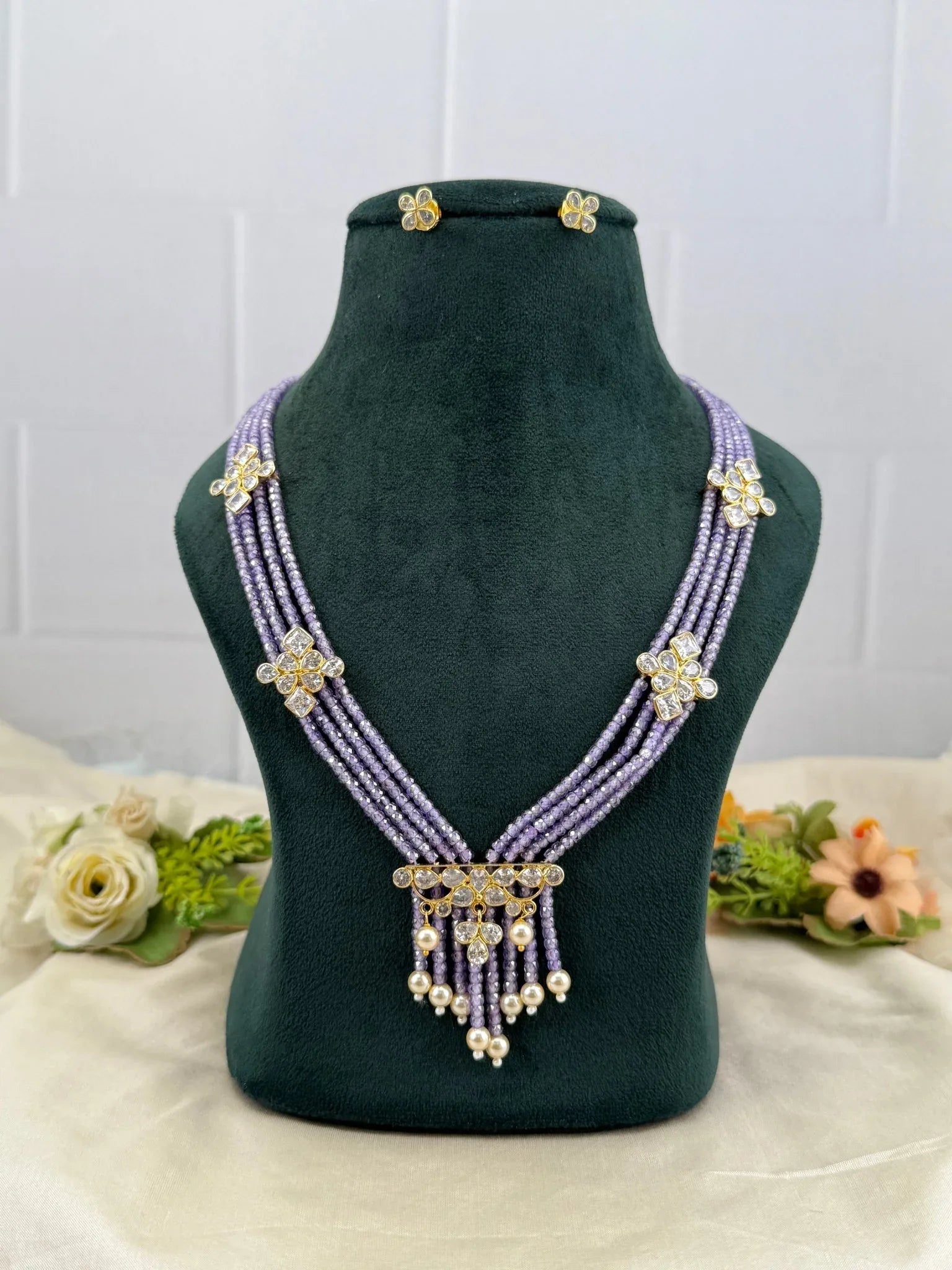 Luxurious Kundan Beads Layer Necklace Set 628 - Mahilas