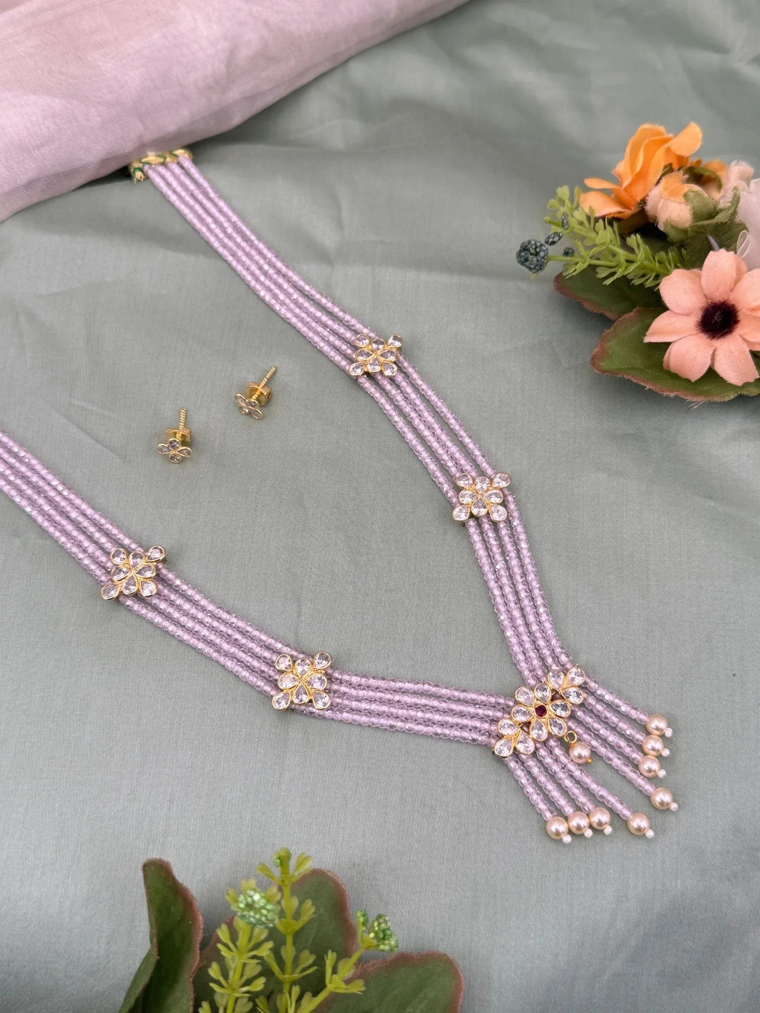 Luxurious Kundan Beads Layer Necklace Set 631 - Mahilas