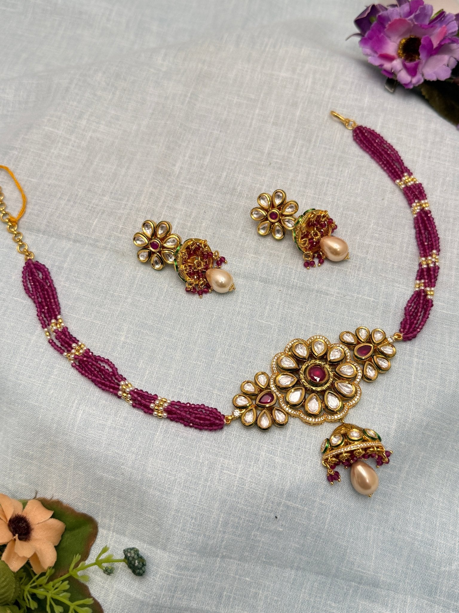 Luxurious Kundan Choker Necklace Set 437 - Mahilas