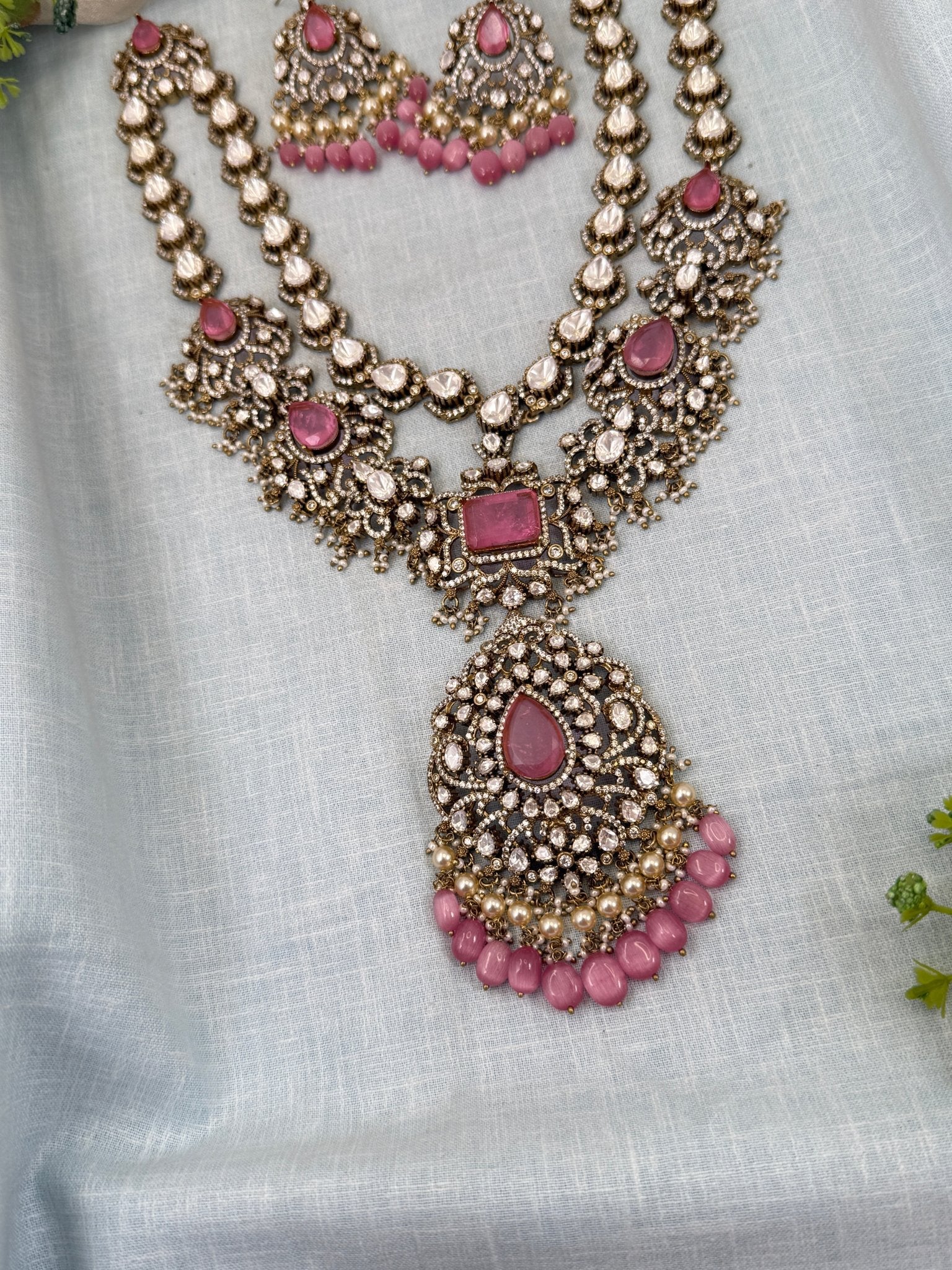 Luxurious Kundan Victorian Mid Long Layer Necklace Set 709 - Mahilas