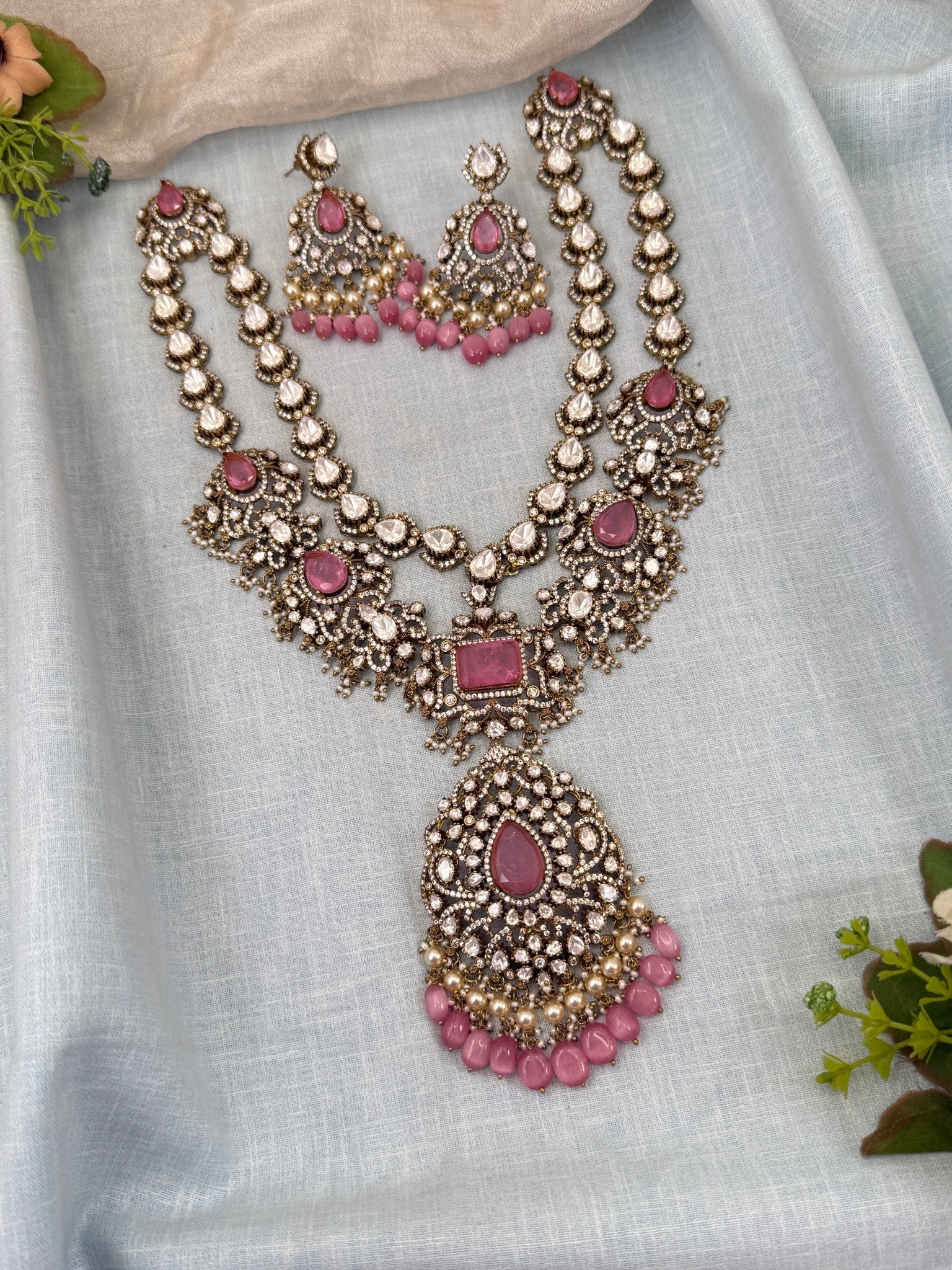 Luxurious Kundan Victorian Mid Long Layer Necklace Set 709 - Mahilas