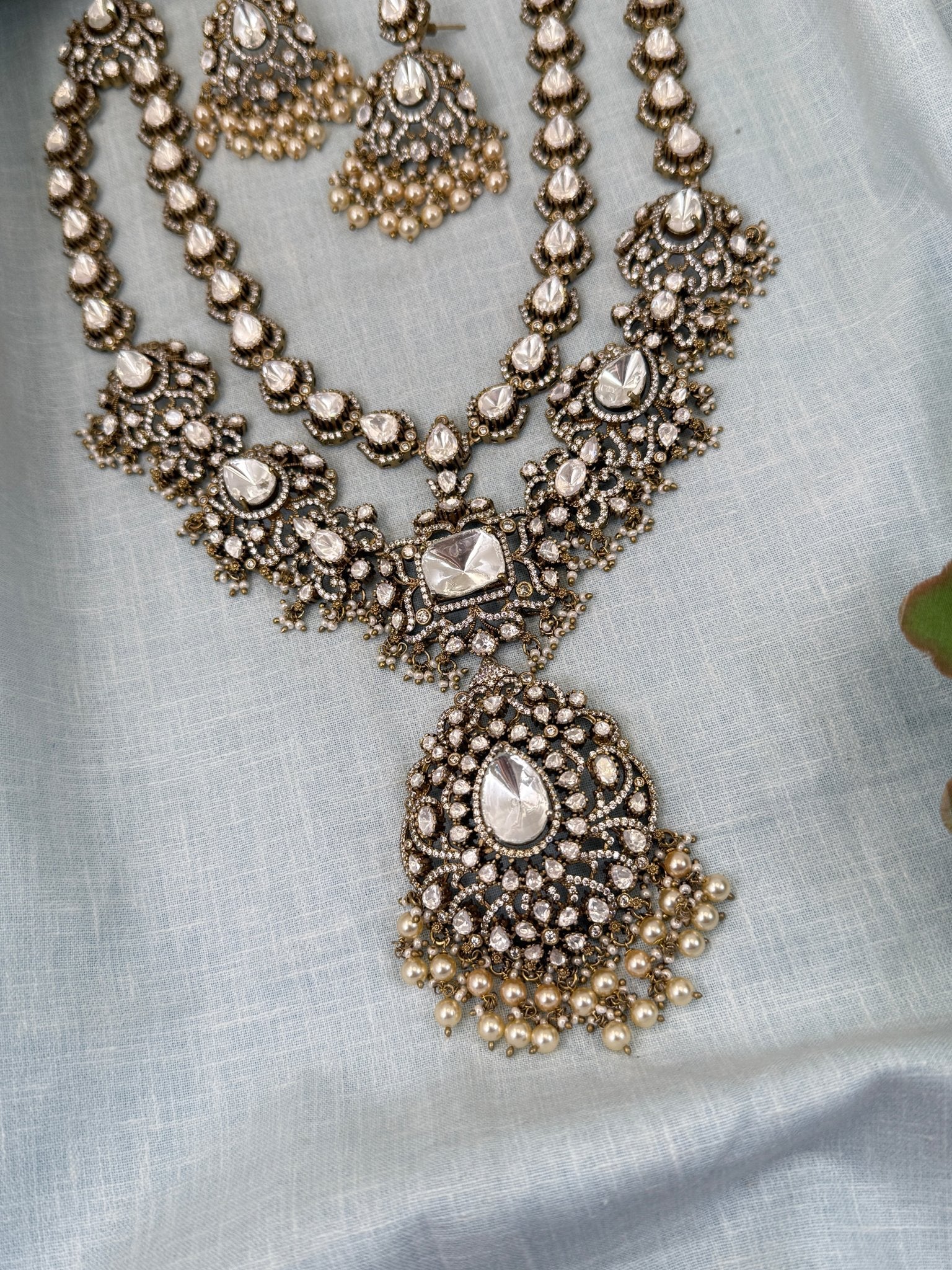 Luxurious Kundan Victorian Mid Long Necklace Set 707 - Mahilas