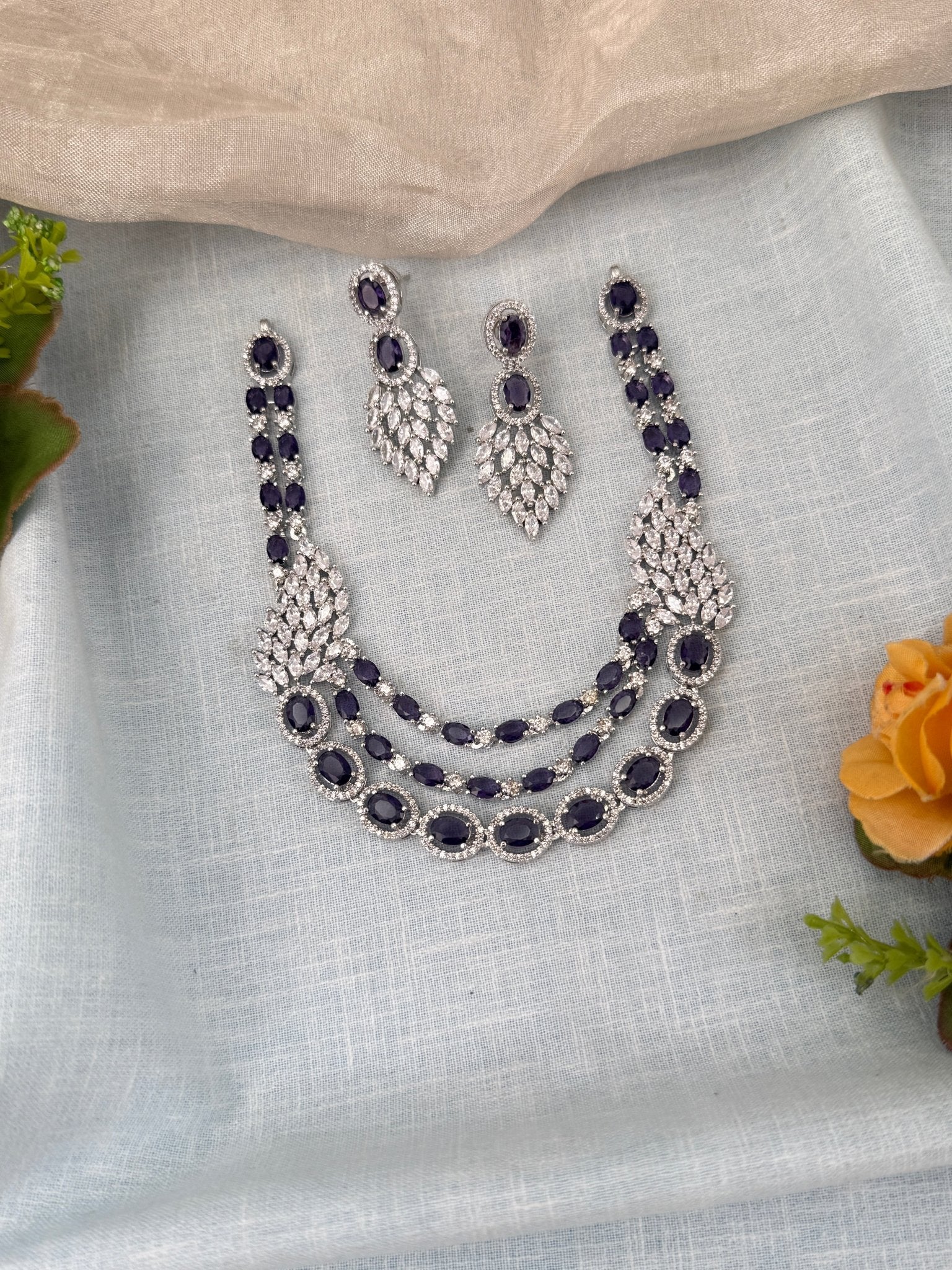 Luxurious Layer Stone Short Necklace Set 617 - Mahilas