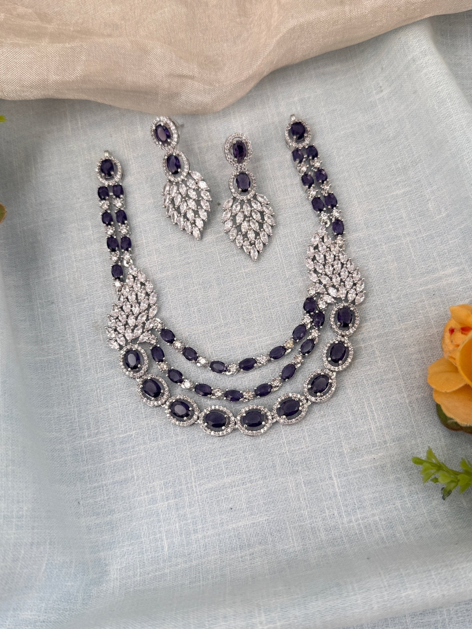 Luxurious Layer Stone Short Necklace Set 617 - Mahilas