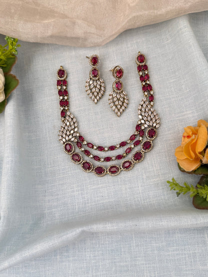 Luxurious Layer Victorian Stone Short Necklace Set 609 - Mahilas
