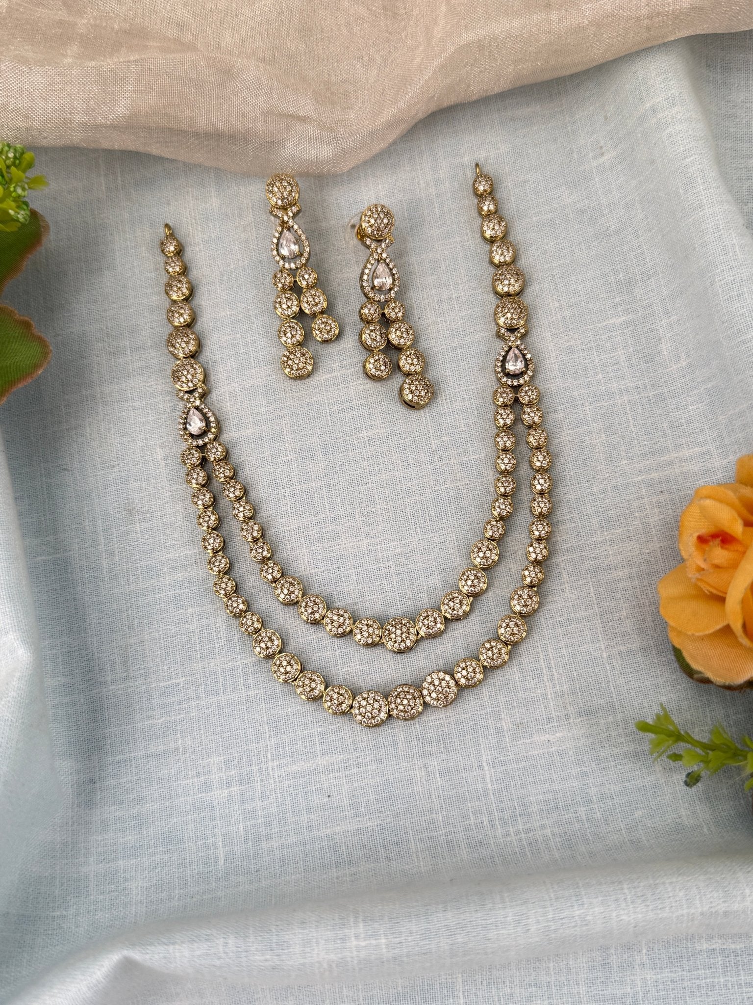 Luxurious Layer Victorian Stone Short Necklace Set 626 - Mahilas