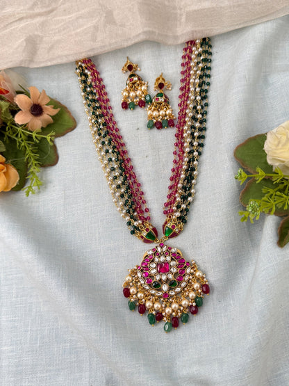 Luxurious Layered Beads Pendant Mid Long Necklace Set 0987 - Mahilas