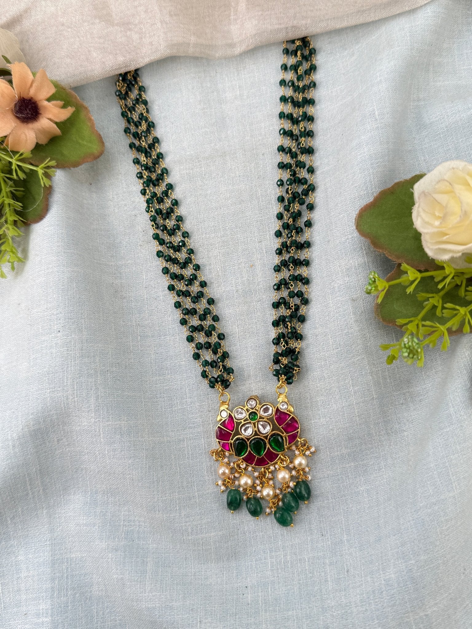 Luxurious Layered Beads Pendant Mid Long Necklace Set 0988 - Mahilas