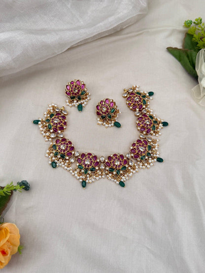 Luxurious Lotus Pure Kemp Short Necklace Set 653 - Mahilas