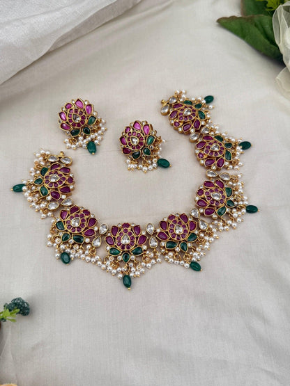 Luxurious Lotus Pure Kemp Short Necklace Set 653 - Mahilas