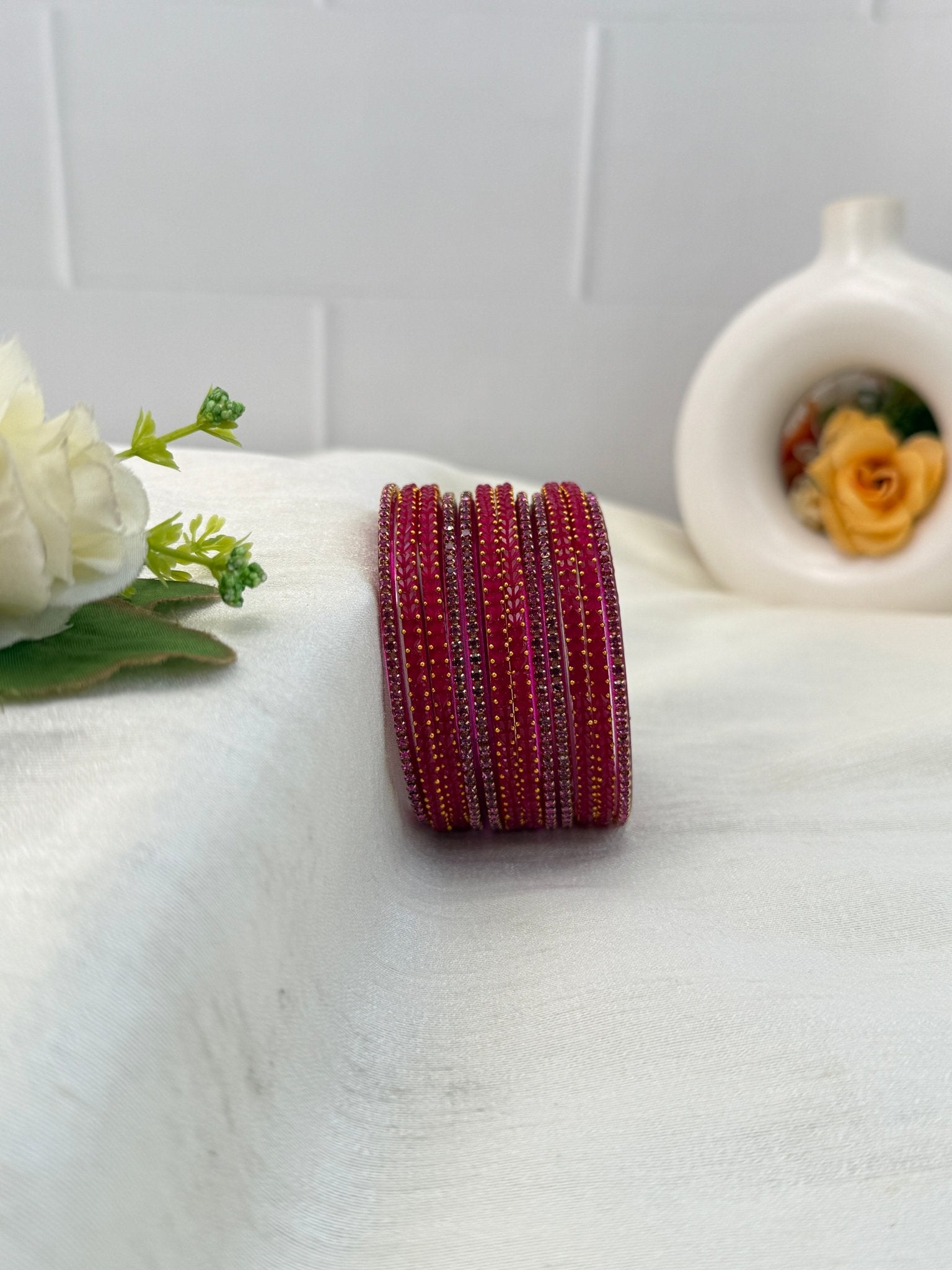 Luxurious Matching Glass Bangle Set Brick Design 20 Colors - 5245 - Mahilas