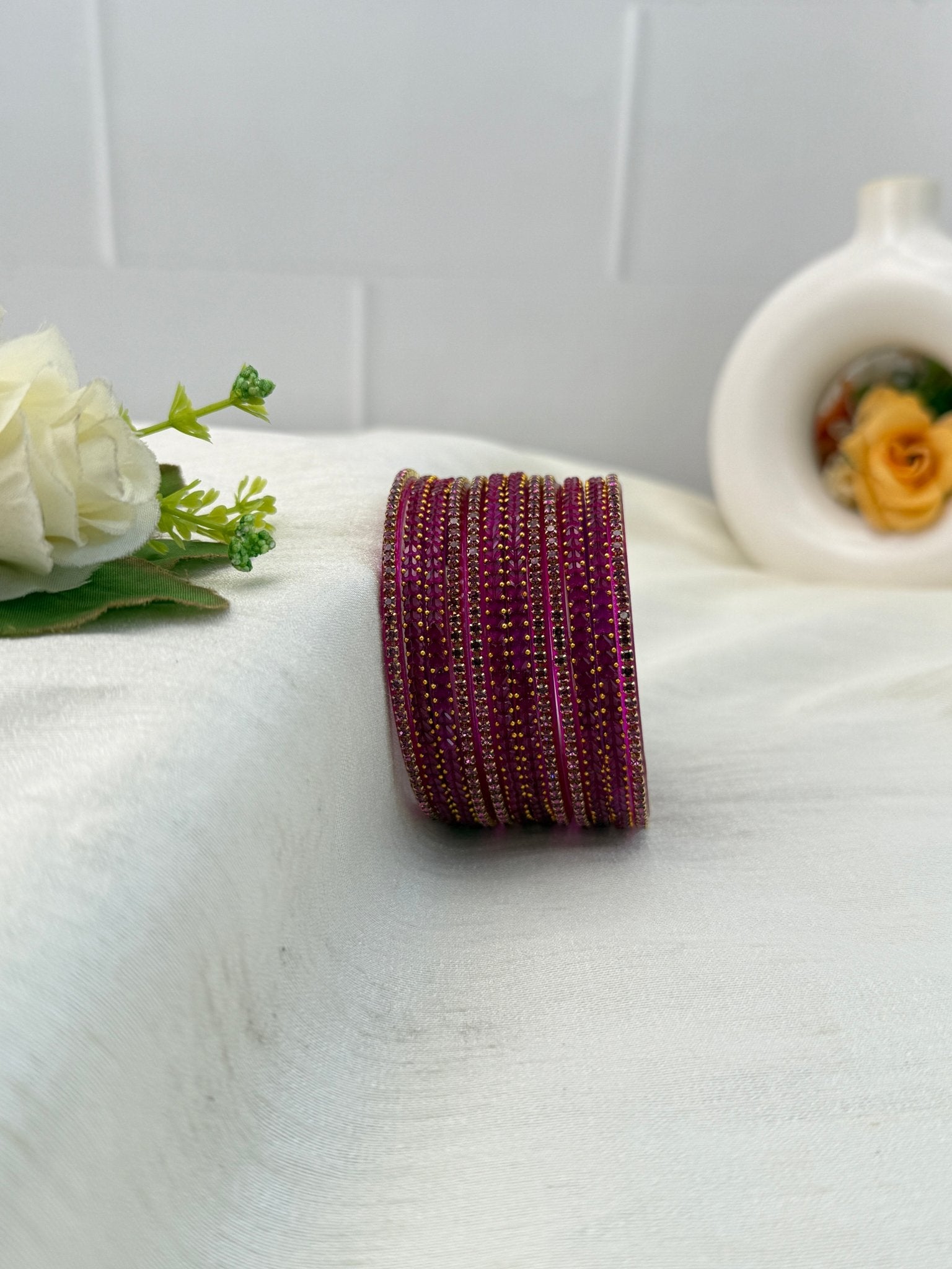 Luxurious Matching Glass Bangle Set Brick Design 20 Colors - 5245 - Mahilas