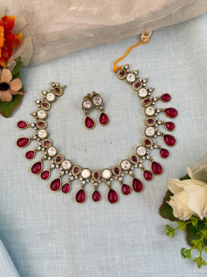 Luxurious Mozzonite Stone Short Necklace Set 692 - Mahilas