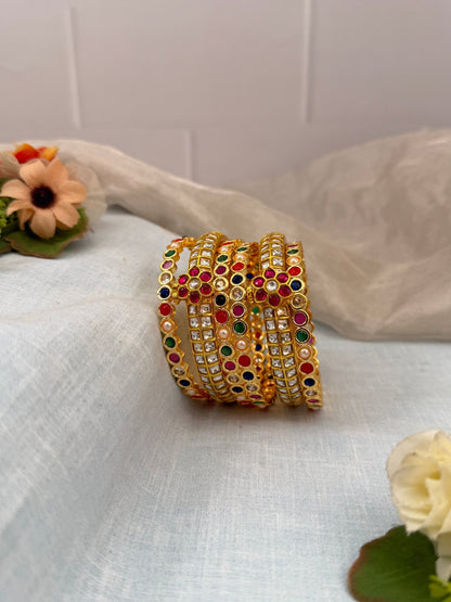 Luxurious Navaratna Jadau Kundan Bangle Set 5233 - Mahilas