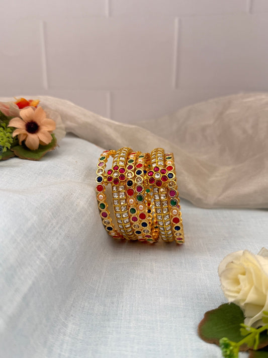 Luxurious Navaratna Jadau Kundan Bangle Set 5233 - Mahilas