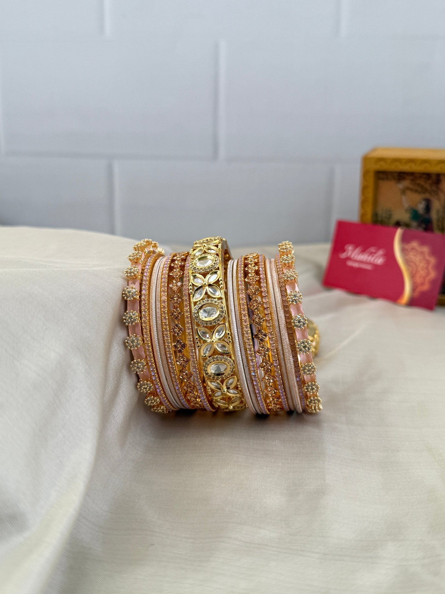 Luxurious Pastel Pink Kundan & Stone Bangle Set - 5180 - Mahilas