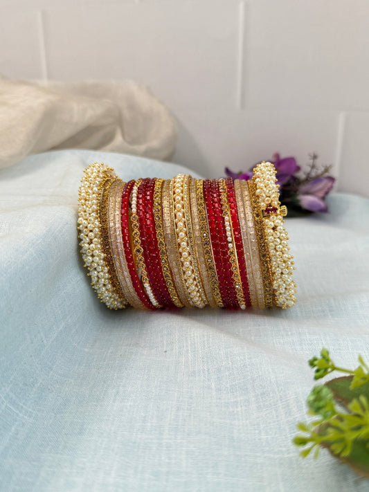 Luxurious Pearl and Glass Bridal Bangle Set 5234 - Mahilas