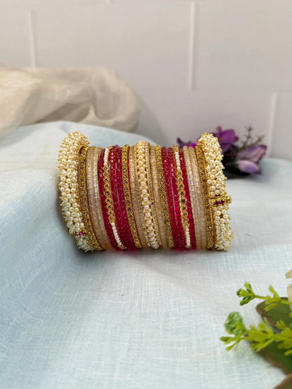 Luxurious Pearl and Glass Bridal Bangle Set 5234 - Mahilas