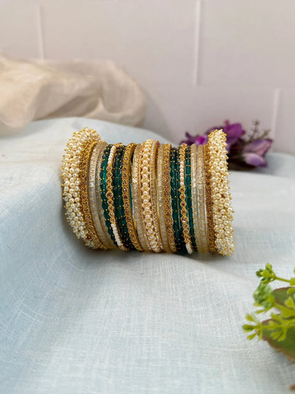 Luxurious Pearl and Glass Bridal Bangle Set 5234 - Mahilas