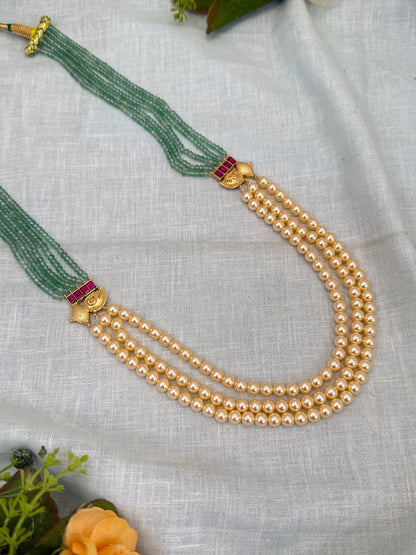 Luxurious Pearl and Mint Green Beads Long Layer Necklace Set 0308 - Mahilas