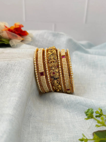 Luxurious Pearl & Antique Premium Bangle Set 5260 - Mahilas