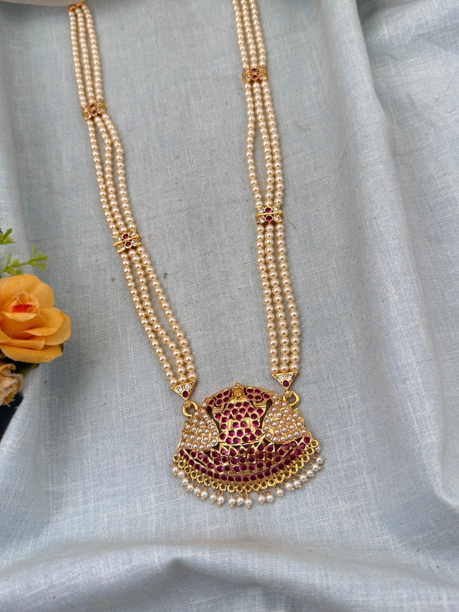 Luxurious Pearl Layer Lakshmi Pendant Necklace 0157 - Mahilas