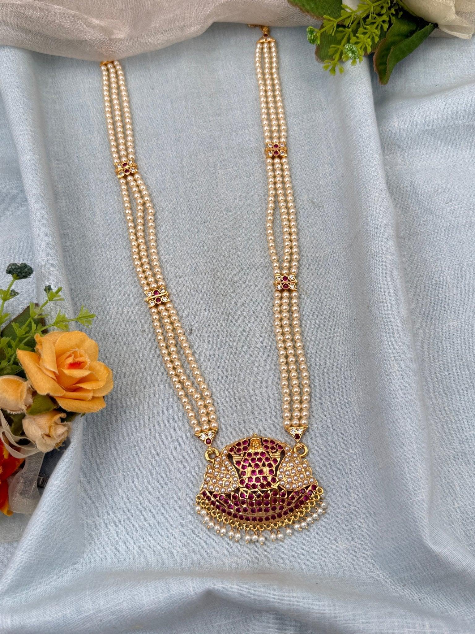 Luxurious Pearl Layer Lakshmi Pendant Necklace 0157 - Mahilas