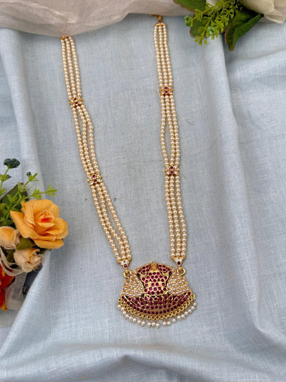 Luxurious Pearl Layer Lakshmi Pendant Necklace 0157 - Mahilas