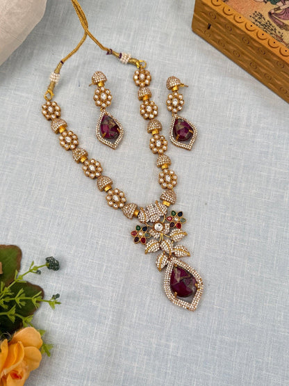 Luxurious Pendant White Stone Necklace Set 461 - 6 Colors - Mahilas