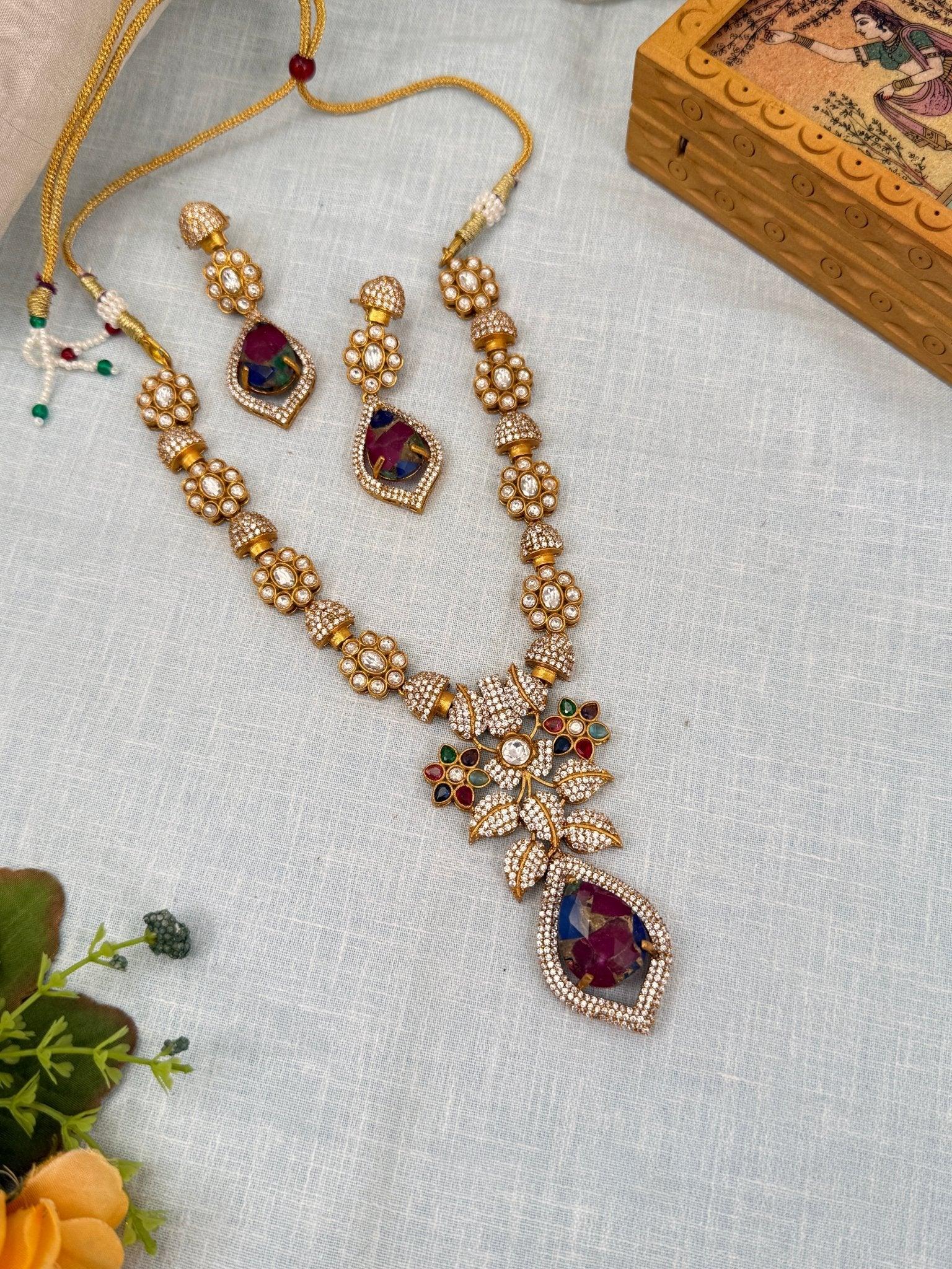 Luxurious Pendant White Stone Necklace Set 461 - 6 Colors - Mahilas