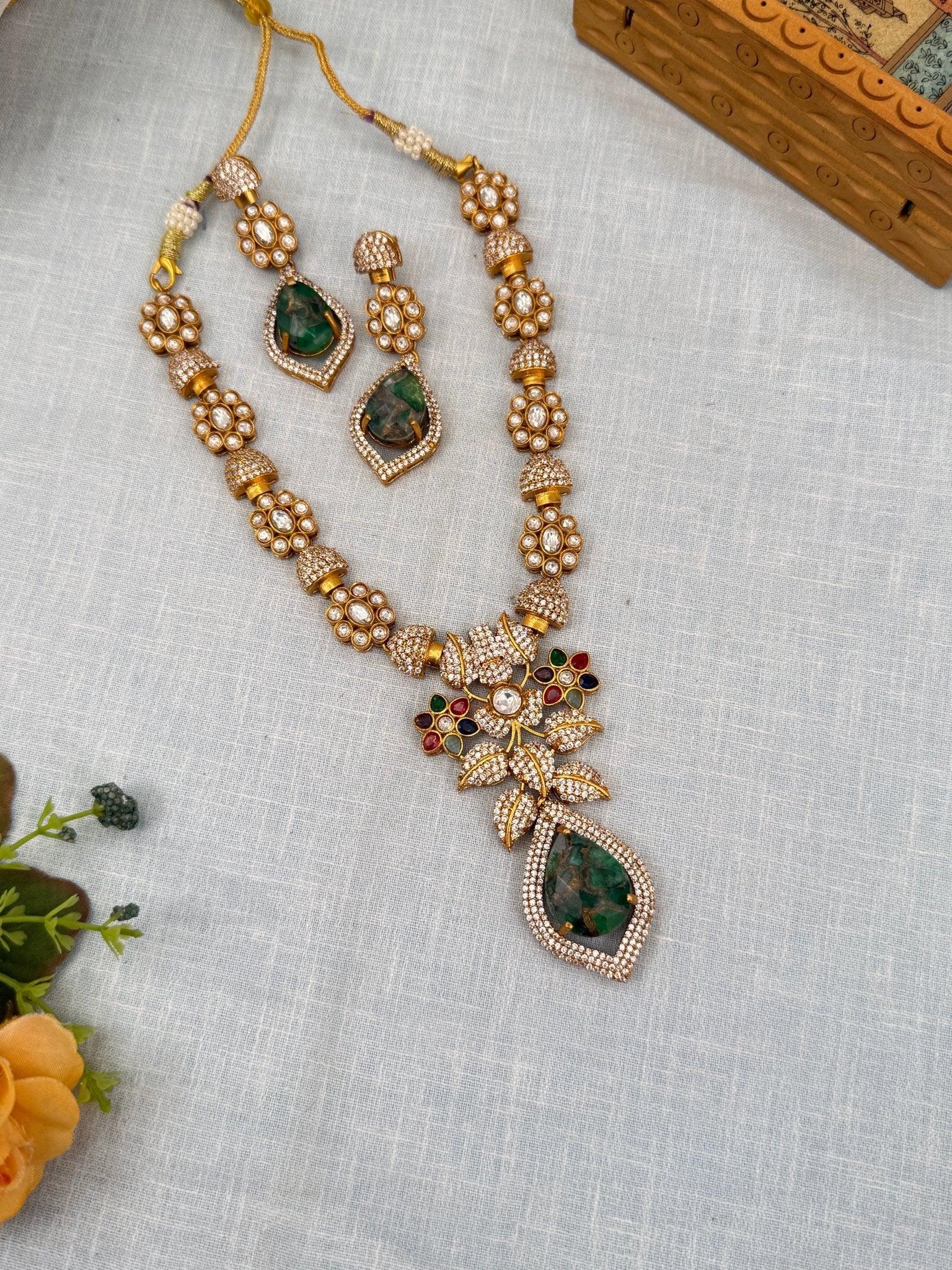 Luxurious Pendant White Stone Necklace Set 461 - 6 Colors - Mahilas