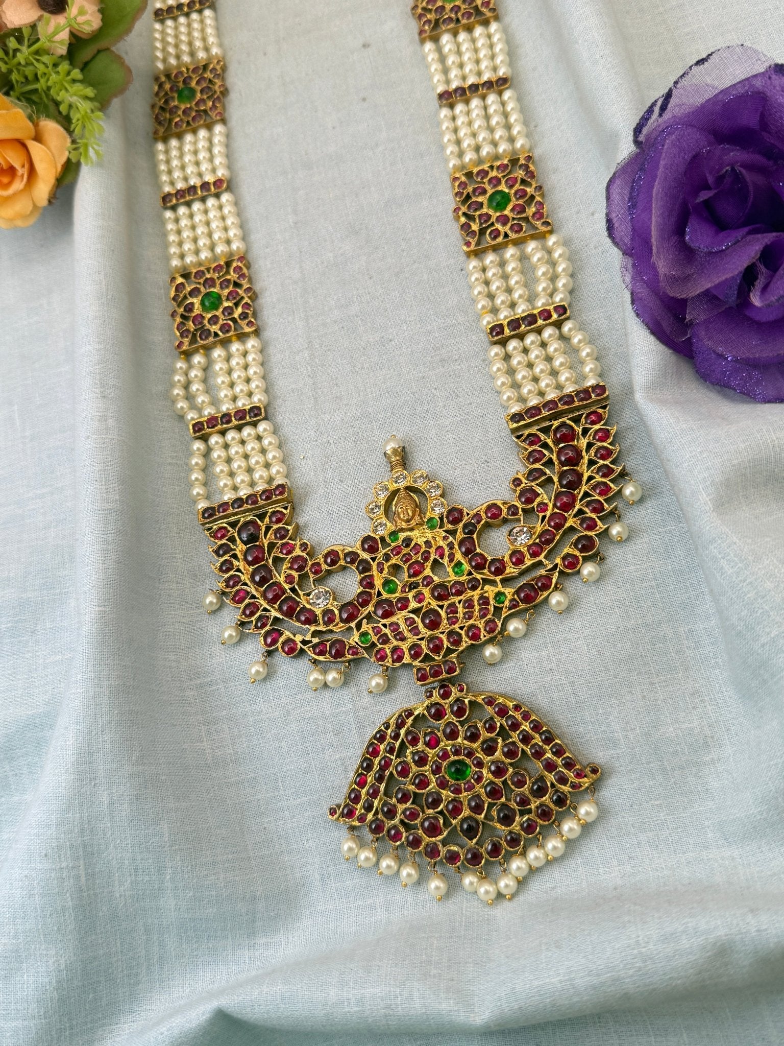 Luxurious Pure Silver Temple Long Haaram Set 108 - Mahilas