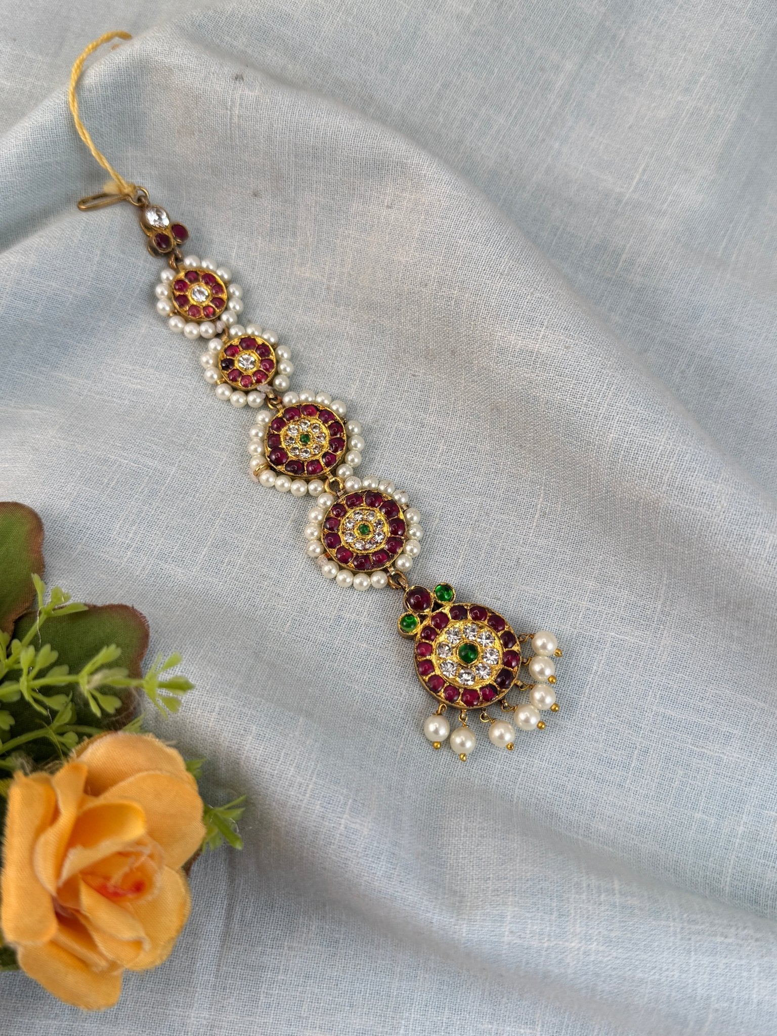 Luxurious Pure Silver Temple Maang Tikka 165 - Mahilas